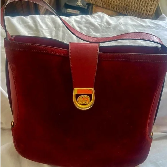 Gucci Red Suede Shoulder Bag